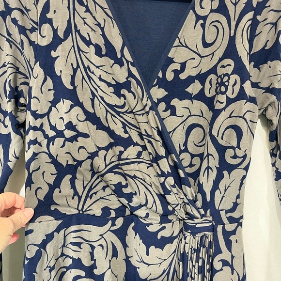 Boden Faux Wrap Midi Dress Navy and Gray Design Stretch Jersey Knit Size 6L - Picture 5 of 9